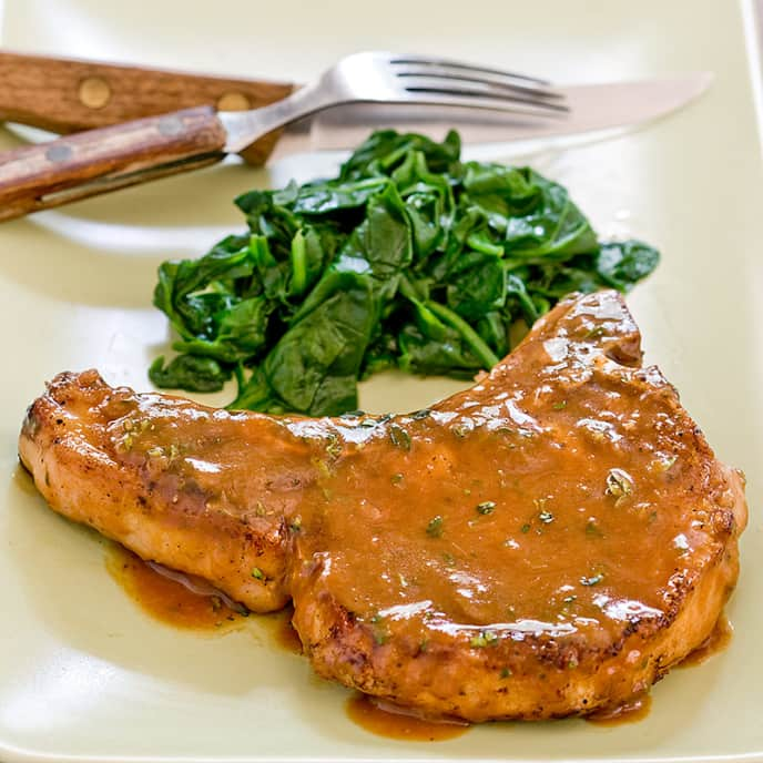 Pork Chops with Bourbon-Apple Pan Sauce