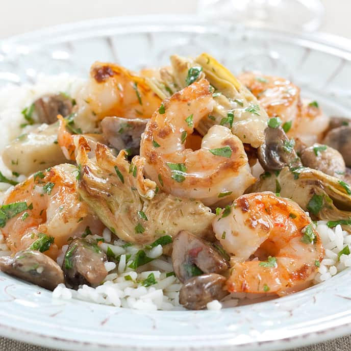 Shrimp with Artichokes and Mushrooms