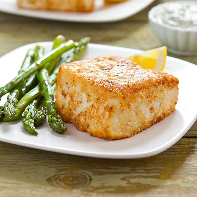Pan Seared Halibut with Arugula Basil Aioli