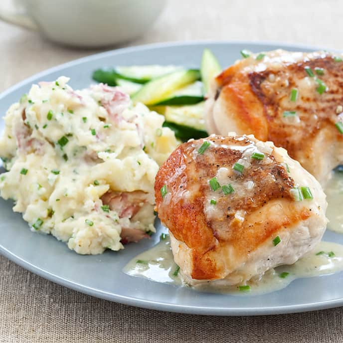 Pan-Roasted Chicken with Cheesy-Herb Mashed Potatoes