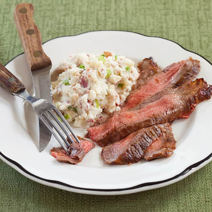 Flank Steak with Loaded Smashed Potatoes