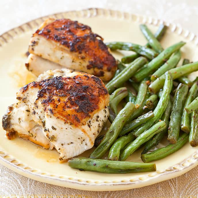 Herb-Roasted Chicken with Dijon Green Beans