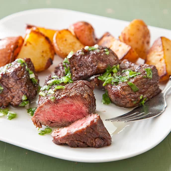 Steak Tips with CilantroScallion Oil and Crispy Potatoes Cook's Country