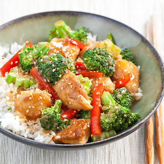 Sesame Chicken with Broccoli and Red Pepper