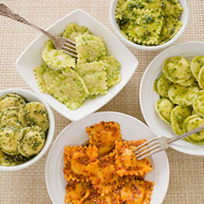 Green Olive, Almond, and Orange Pesto for Cheese Ravioli