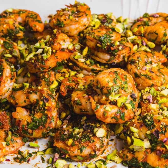 Pan-Seared Shrimp with Pistachio, Cumin, and Parsley