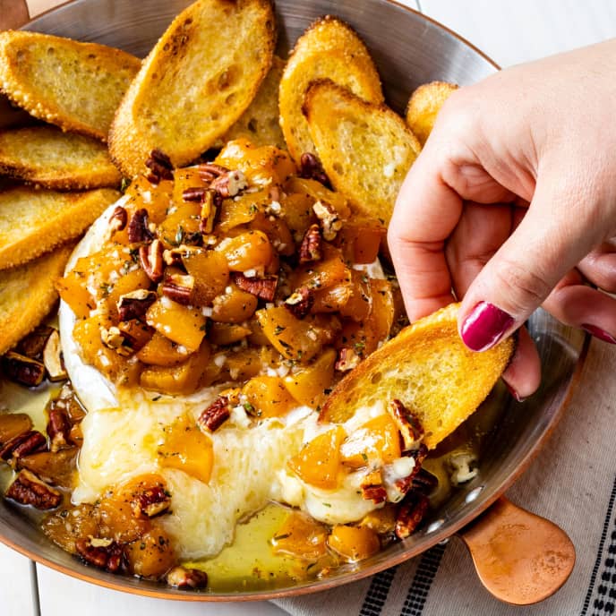 Baked Brie with Preserved Peaches and Pecans