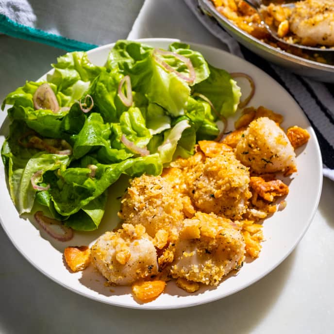 Baked Scallops with Bibb Salad America's Test Kitchen Recipe