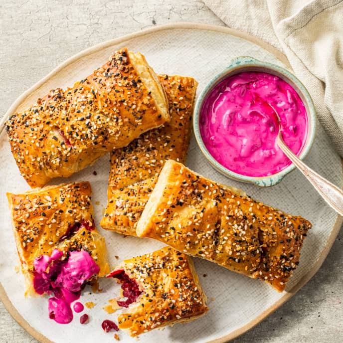 Beet and Caramelized Onion Turnovers with BeetYogurt Sauce America's