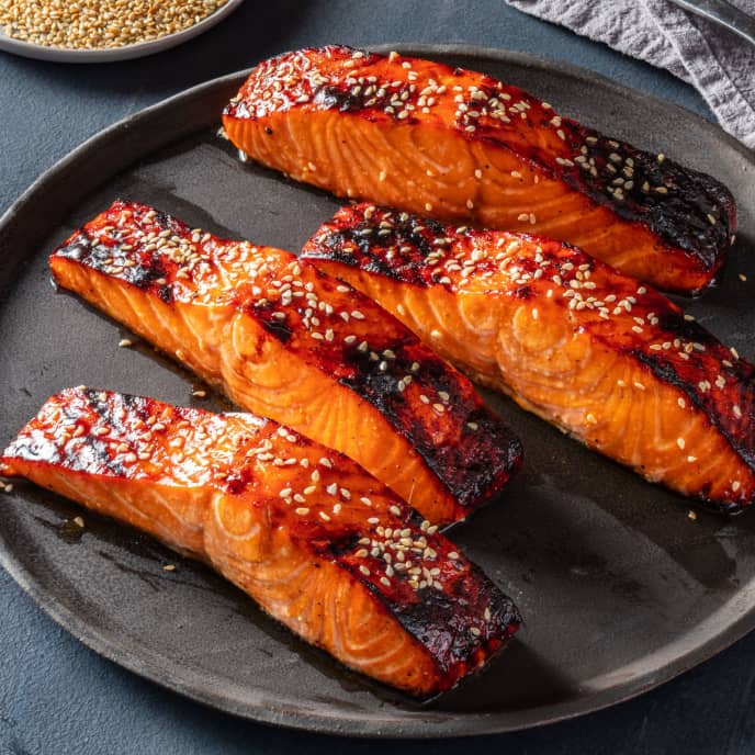 Broiled Maple-Soy Glazed Salmon Fillets with Toasted Sesame Seeds