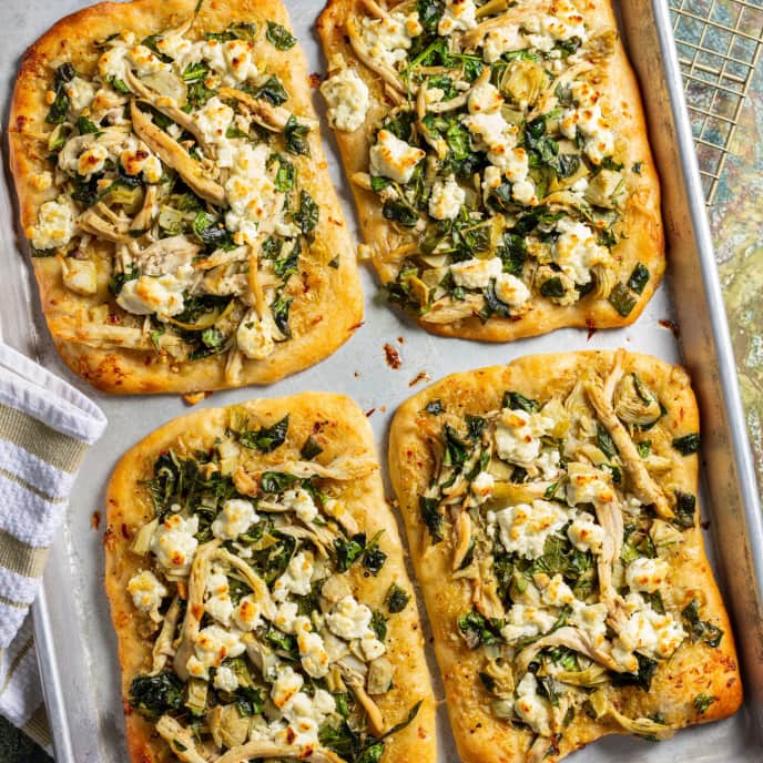 Chicken, Artichoke, and Goat Cheese Flatbreads America's Test Kitchen