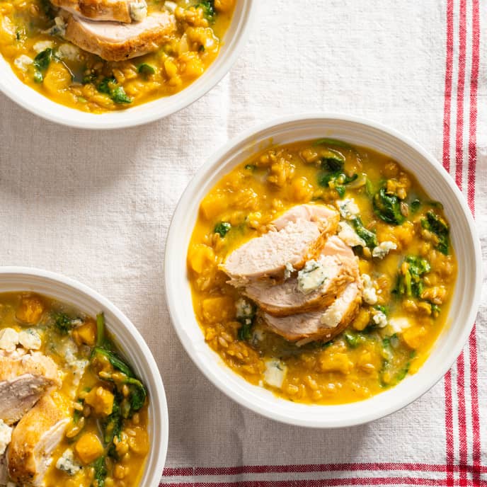 Instant Pot Chicken and Barley Risotto with Butternut Squash and Kale