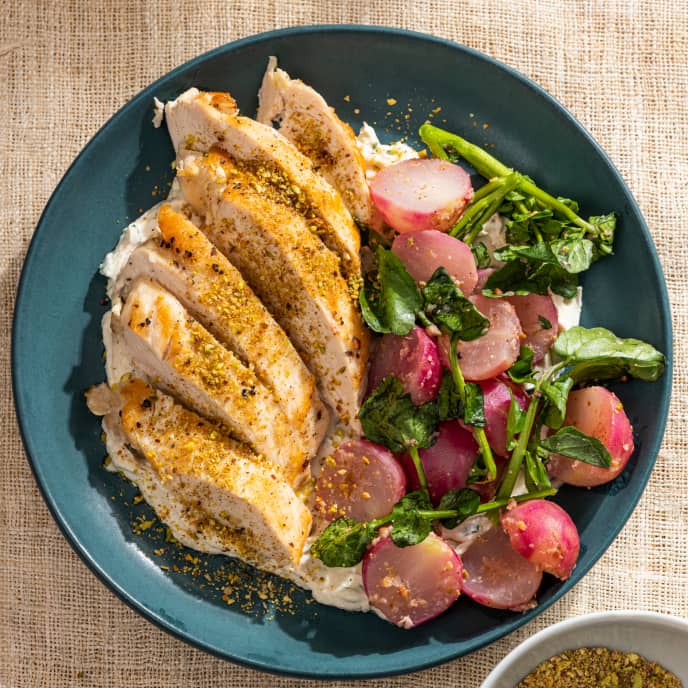 Instant Pot Chicken and Braised Radishes with Dukkah