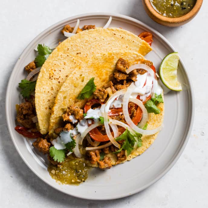 Chorizo and Bell Pepper Tacos with Salsa Verde America's Test Kitchen Recipe