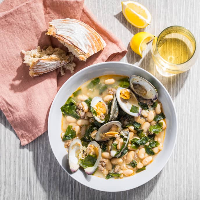 Clam and Cannellini Bean Stew with Sausage for One
