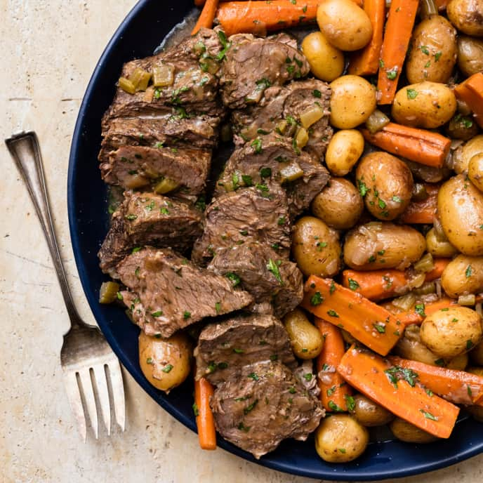 Pot Roast Beef With Vegetables and Potatoes in Oven