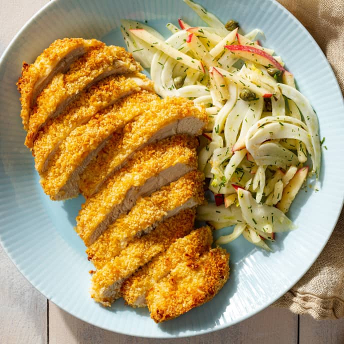 AirFryer Crispy Breaded Chicken Breasts with Creamy AppleFennel Salad