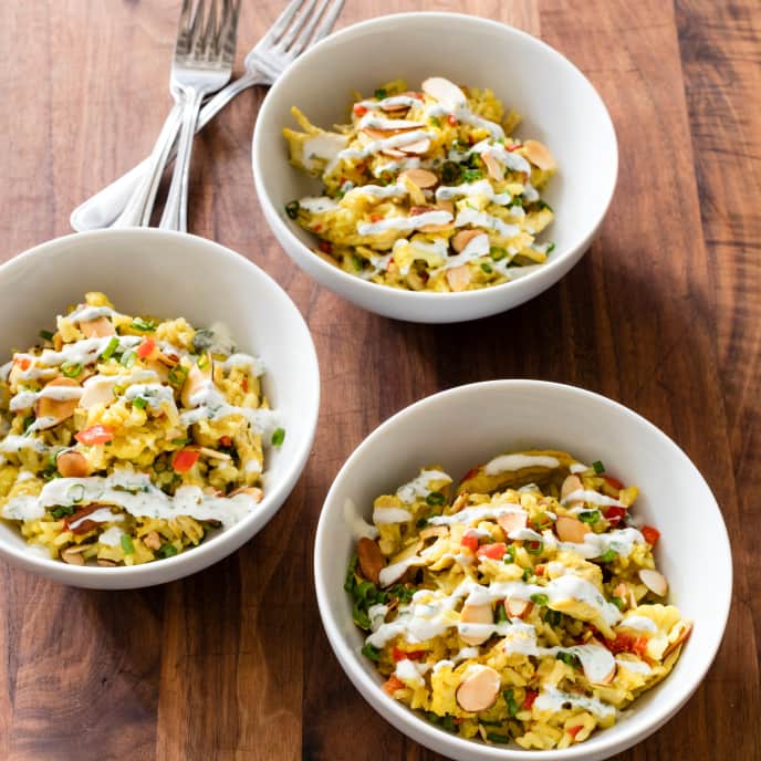 ToasterOven Curry Chicken with Coconut Rice and Lime Yogurt Sauce