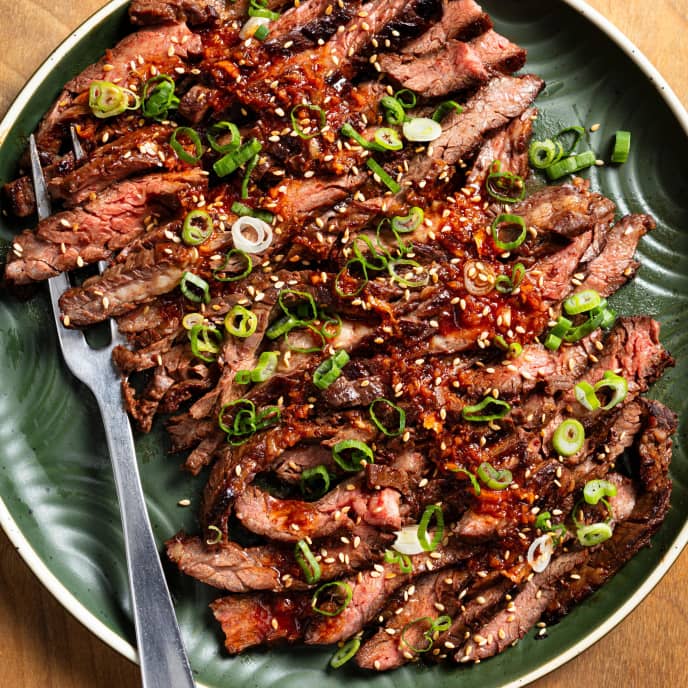 FlashMarinated Skirt Steaks with Gochujang, Sesame, and Scallion