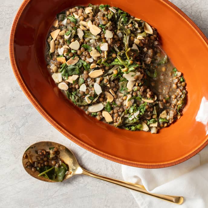 Pressure Cooker French Lentils with Swiss Chard