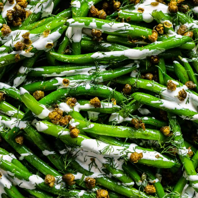 Green Bean Salad with Creamy Lemon Sauce and Crispy Capers