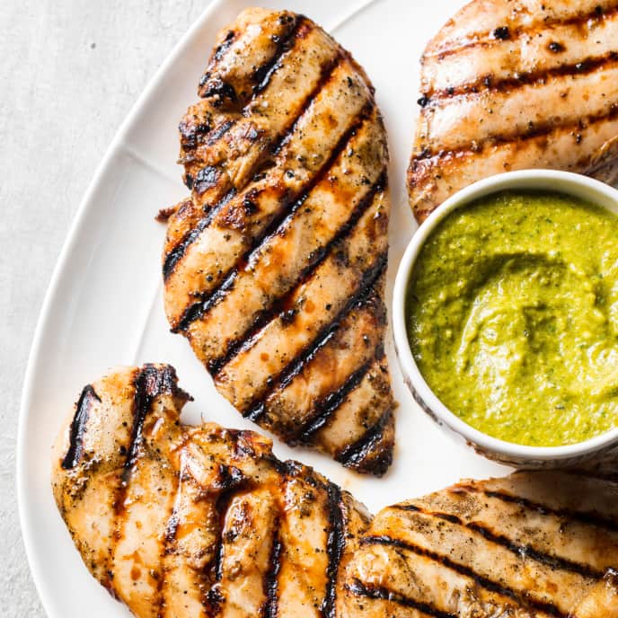 Grilled Boneless, Skinless Chicken Breasts with PoblanoPepita Sauce