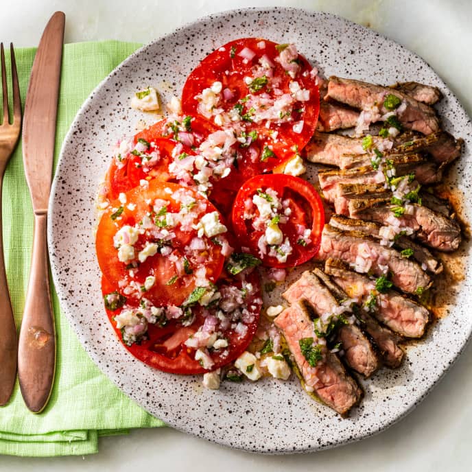 Grilled Flank Steak with TomatoFeta Salad America's Test Kitchen Recipe