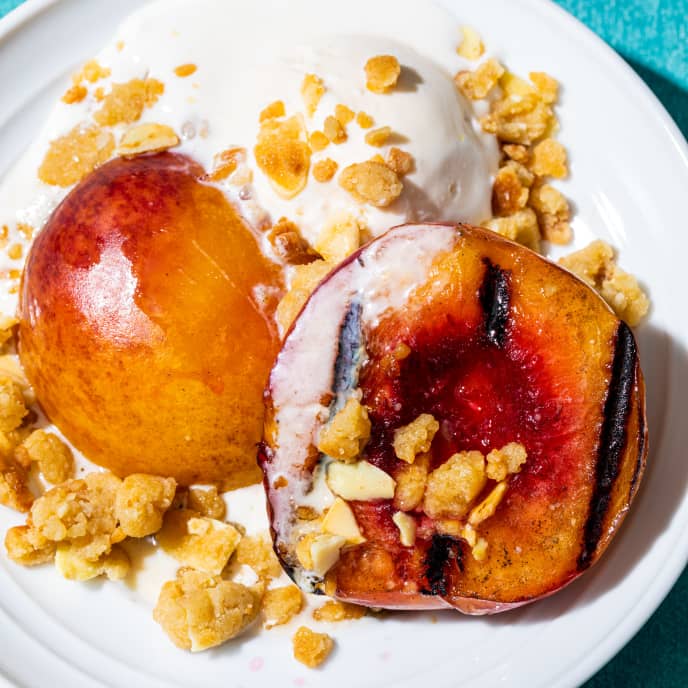 Grilled Nectarines with Crisp Almond Topping and Ice Cream America's