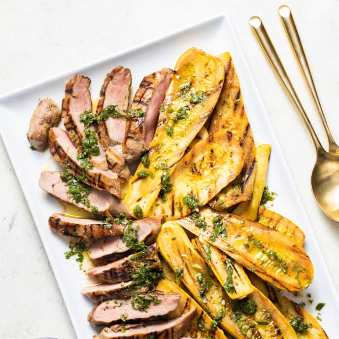 Grilled Pork Tenderloin and Summer Squash with Chimichurri America's