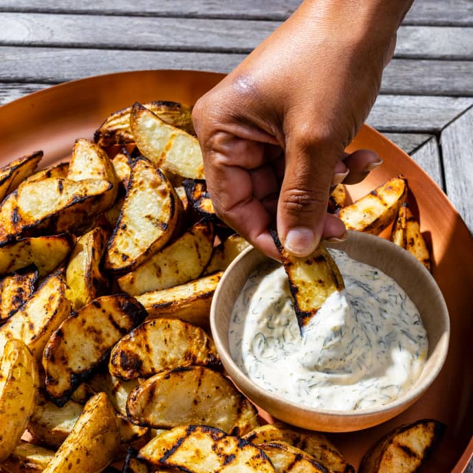 Grilled Potato Wedges with Lemon-Dill Mayo