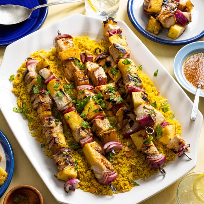 Grilled Swordfish and Pineapple Skewers with Couscous America's Test