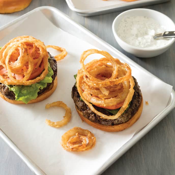 Grilled Crispy OnionRanch Burgers America's Test Kitchen Recipe