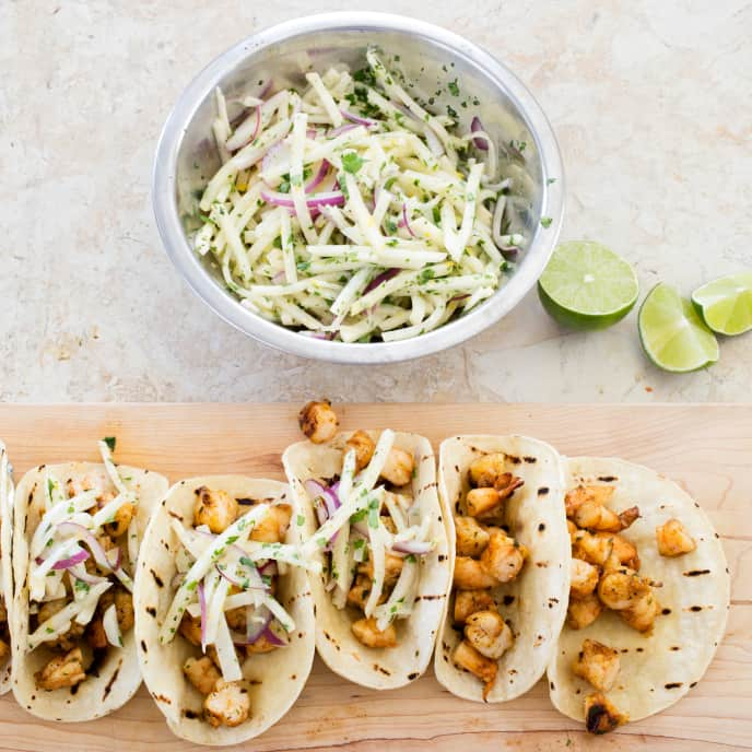 Grilled Shrimp Tacos with Jicama Slaw