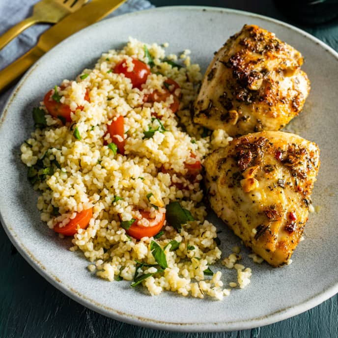 Herb-Marinated Chicken with Bulgur for Two