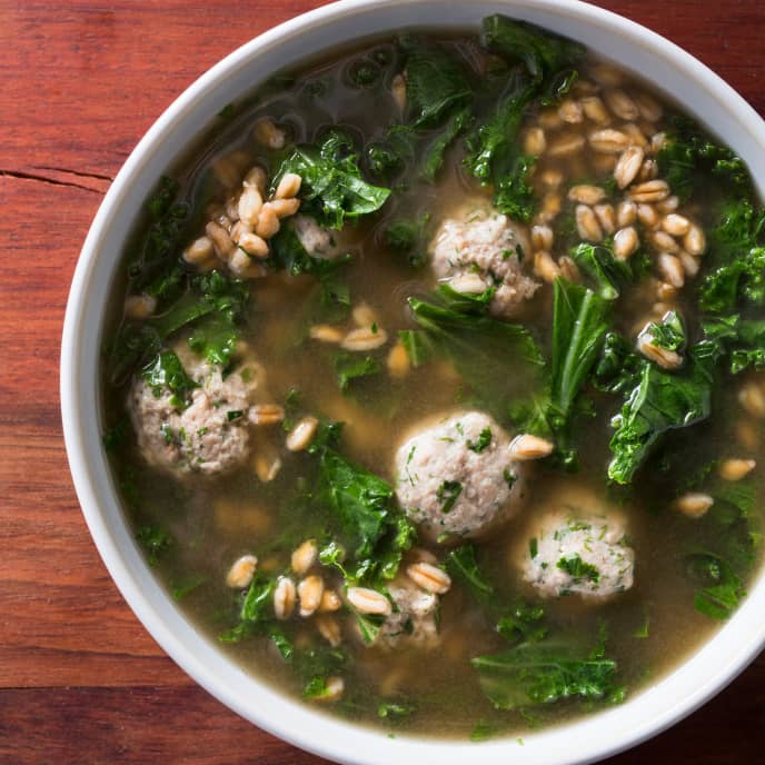 Italian Wedding Soup with Kale and Farro America's Test Kitchen Recipe