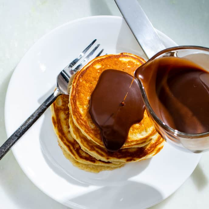 Malted Milk Pancakes with Nutella Maple Syrup