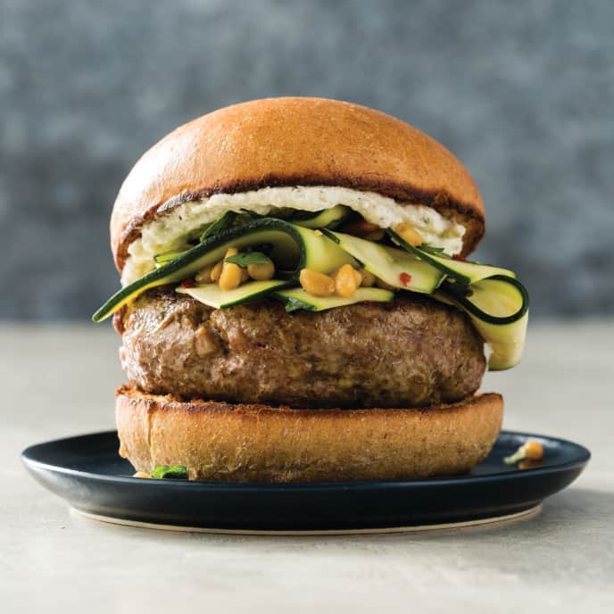 Mediterranean Turkey Burgers with Shaved Zucchini Salad and Ricotta