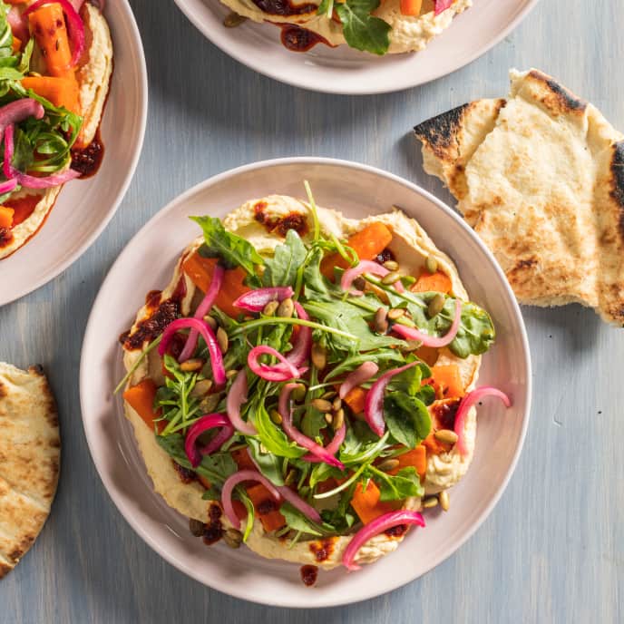 Instant Pot Meze Plate with Hummus, Spiced Carrots, and Arugula