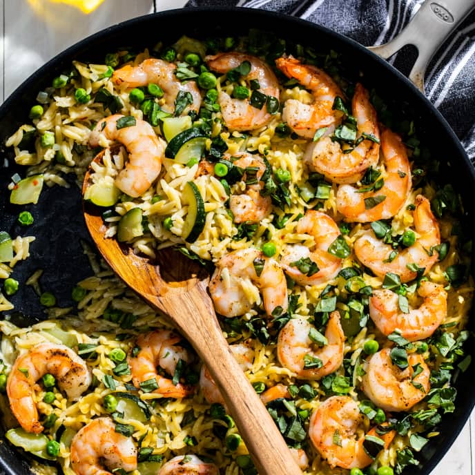 One-Pan Orzo with Shrimp and Zucchini