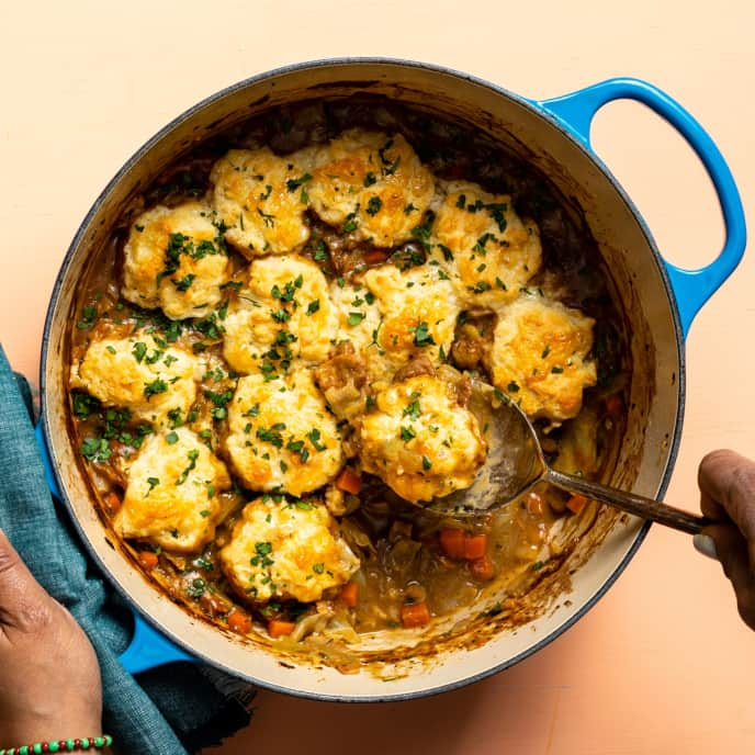 One-Pot Pork and Cabbage Stew with Cheddar Dumplings