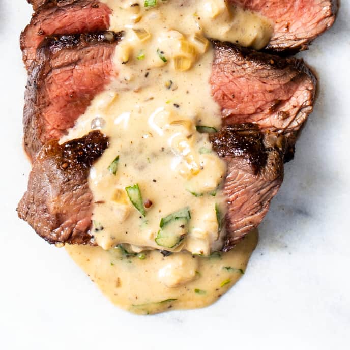 PanSeared Sirloin Steaks with Creamy Black PepperTarragon Pan Sauce
