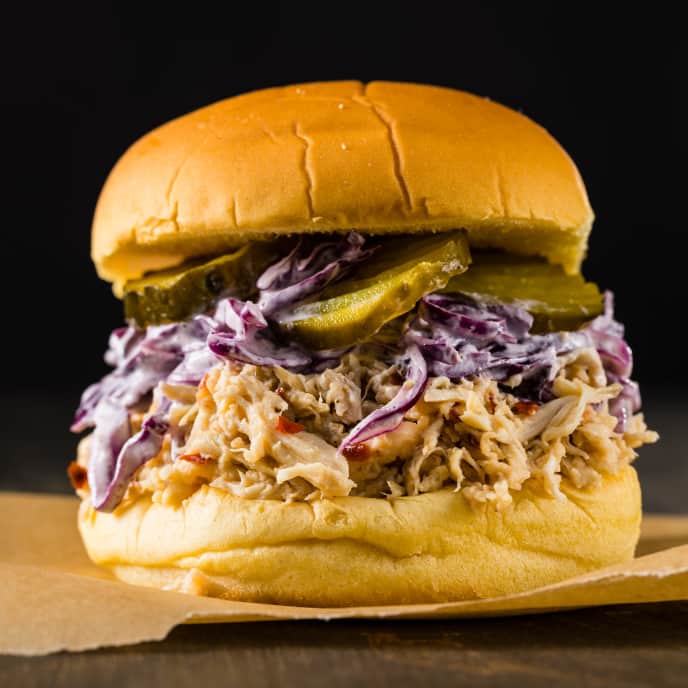 Quick Pulled Chicken Sandwiches with Red Cabbage Slaw America's Test