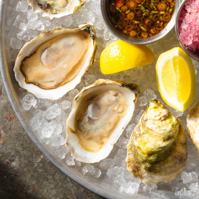 Oysters in half shell served fresh at MurLarkey's Irish Pub.