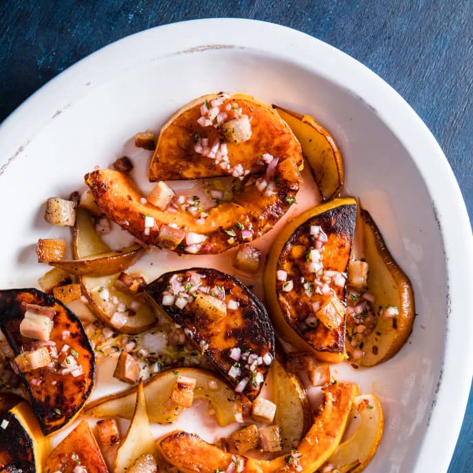 Roasted Butternut Squash with Pear and Pancetta