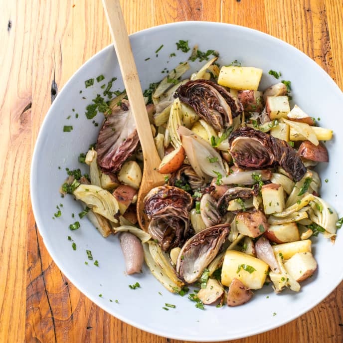 Roasted Radicchio, Fennel, and Parsnips with LemonBasil Sauce