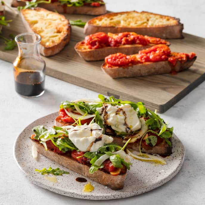 Instant Pot Rustic Garlic Toasts with Stewed Tomatoes, Shaved Fennel