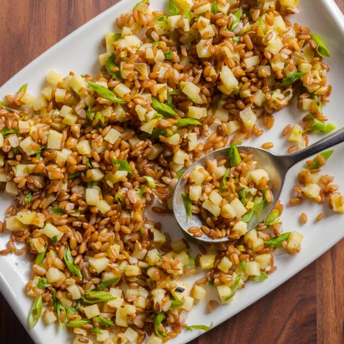 Warm Rye Berries with Apple and Scallions