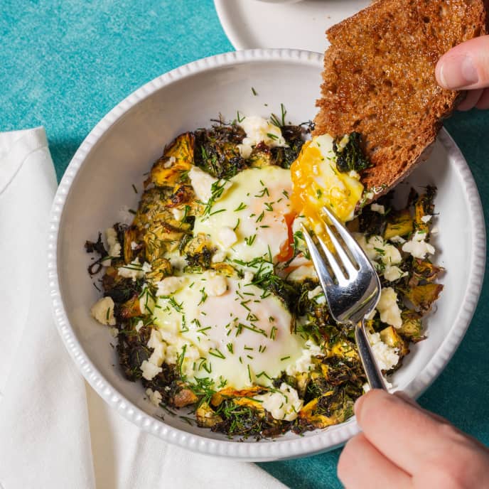 AirFryer Baked Eggs with Spinach, Artichokes, and Feta America's