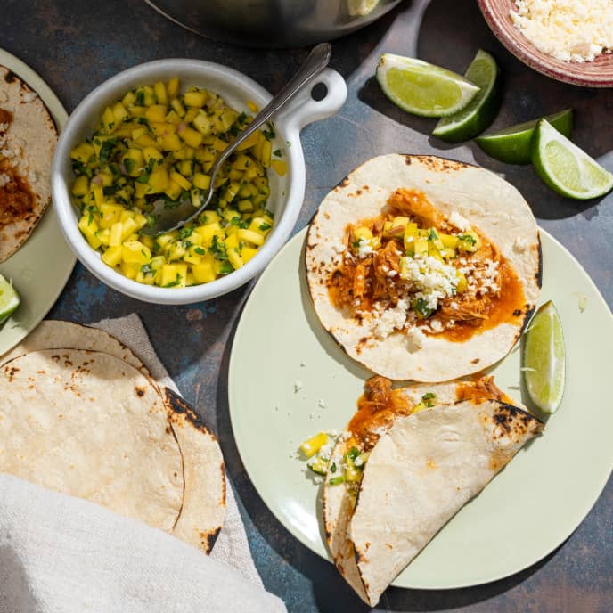 Instant Pot Shredded Chicken Tacos with Mango Salsa