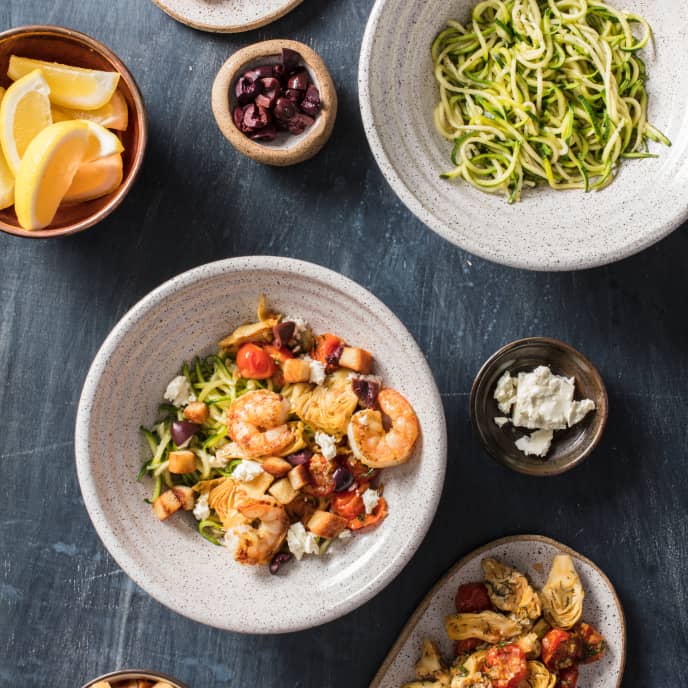 Seared Shrimp and Zucchini Noodles with TomatoArtichoke Sauce America's Test Kitchen Recipe